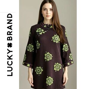 LUCKY Brand Vintage Women's Y2K Brown Floral Tunic Sweater Size Medium RARE